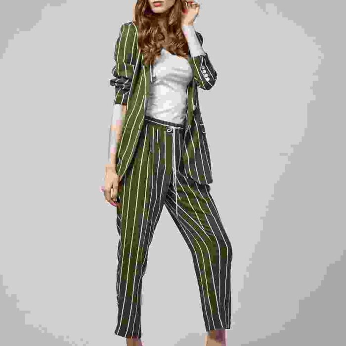 Belted Stripe Wide Leg Pants