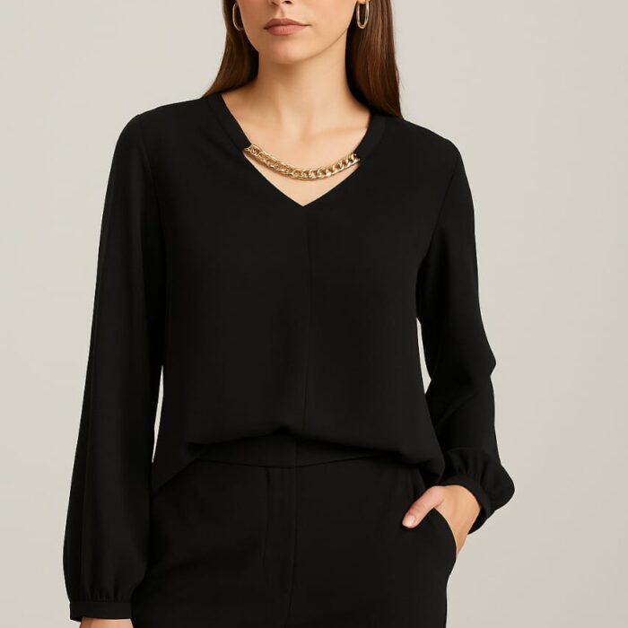 Classy Black Top with Gold Chain Detail – Premium Turkish Brand