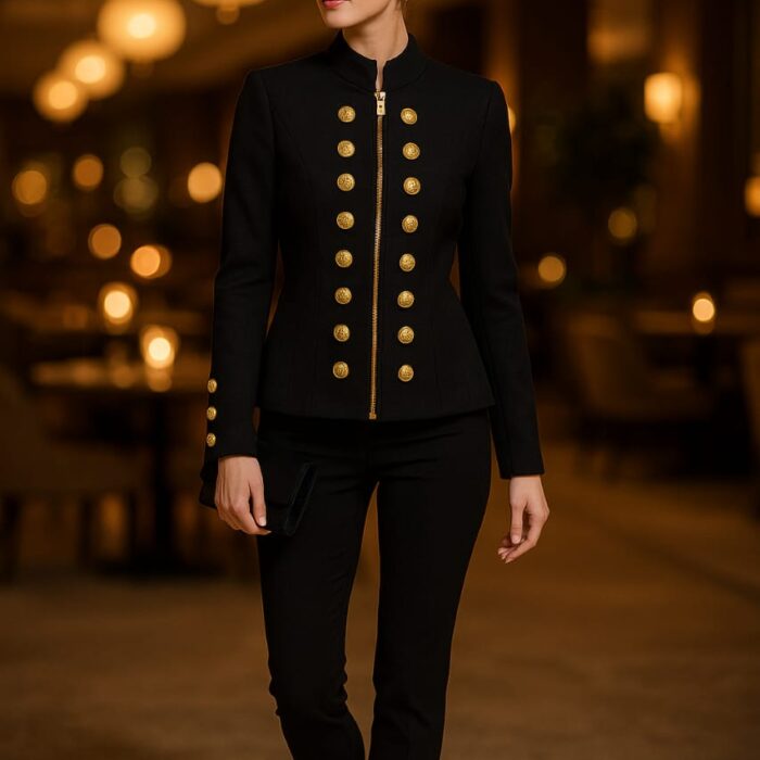 Premium Velvet Military-Style Jacket – Classy Black Edition