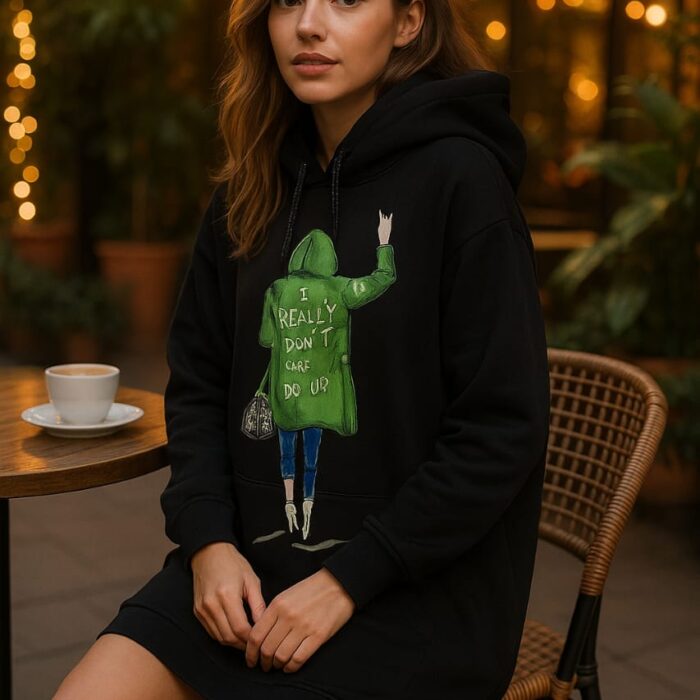 Premium Hoodie Dress with Graphic Back Design – Black