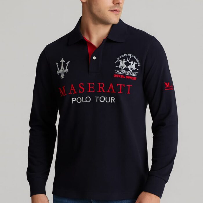 Premium Embroidered Long-Sleeve Polo – Luxury Sports Edition