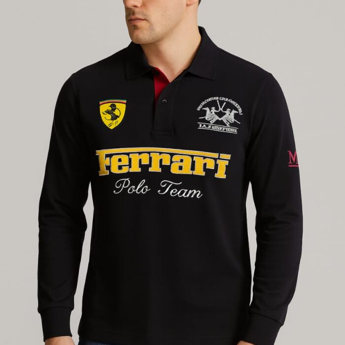 Premium Embroidered Long-Sleeve Polo – Ferrari Sports Edition