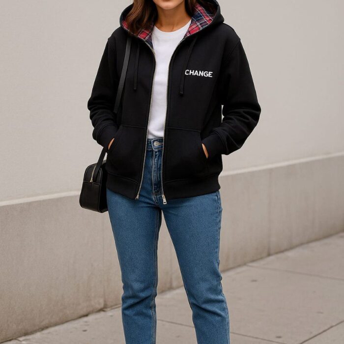 Premium Turkish Zip-Up Hoodie – Plaid Inner Hood Detail