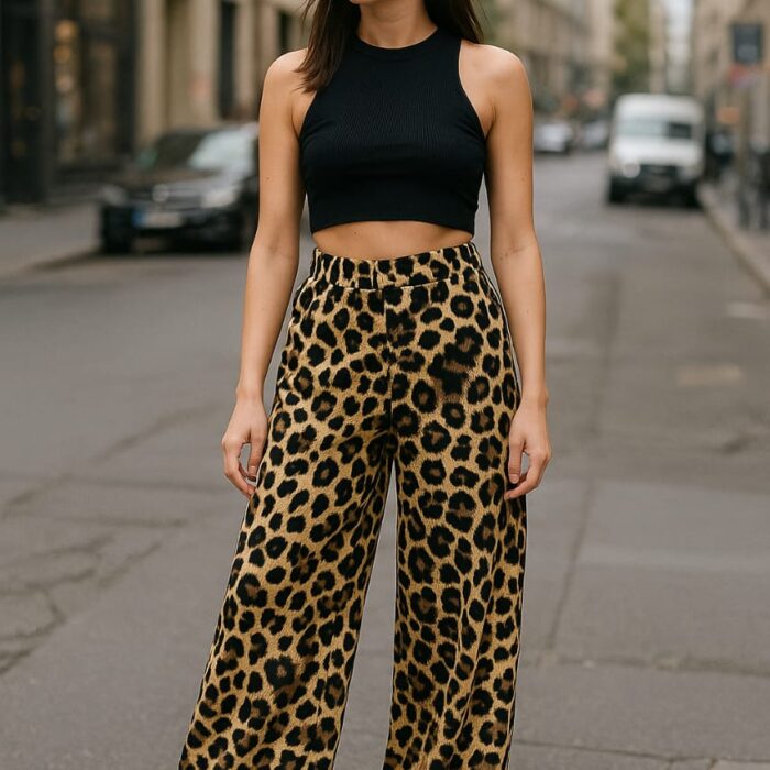 Premium Italian Wide-Leg Leopard Pants