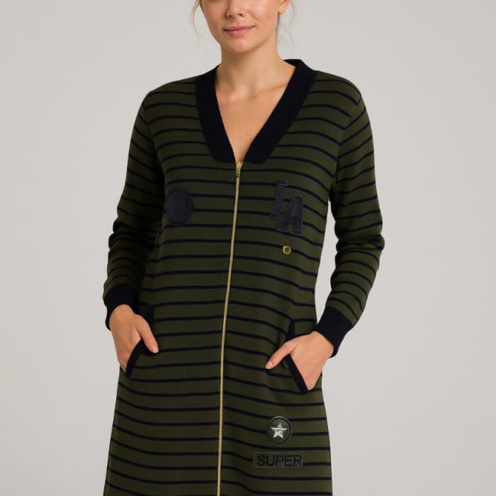 Premium Soft Knit Striped Zipper Dress