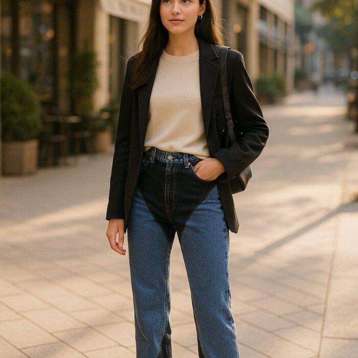 Women’s Two-Tone High-Waist Funky Jeans – Premium Quality