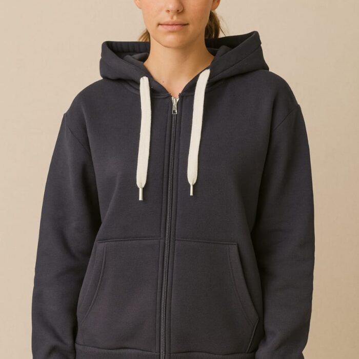 Women’s Premium Cotton Fleece Zip Hoodie – Navy