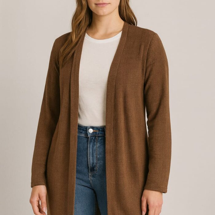 Premium Turkish Long Open-Front Cardigan – Brown & Burgundy