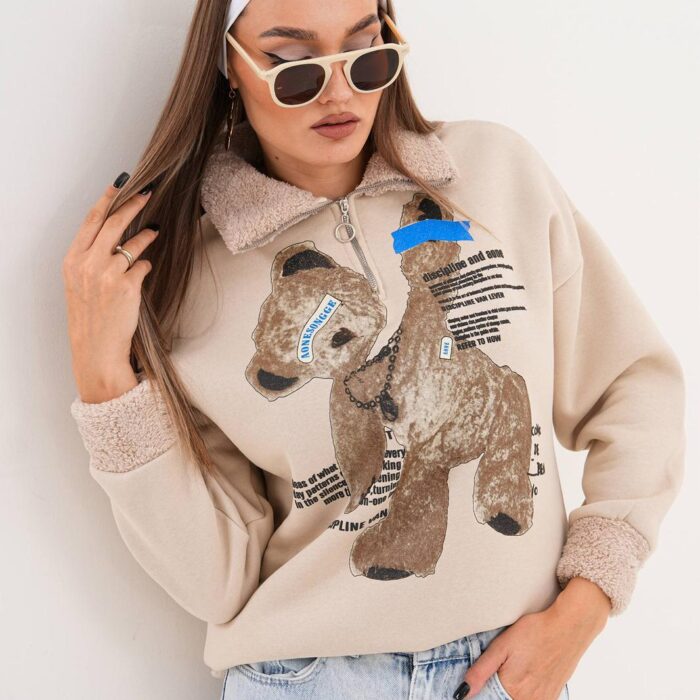 Women’s Teddy Graphic Fleece Sweatshirt – Winter Cozy Collection