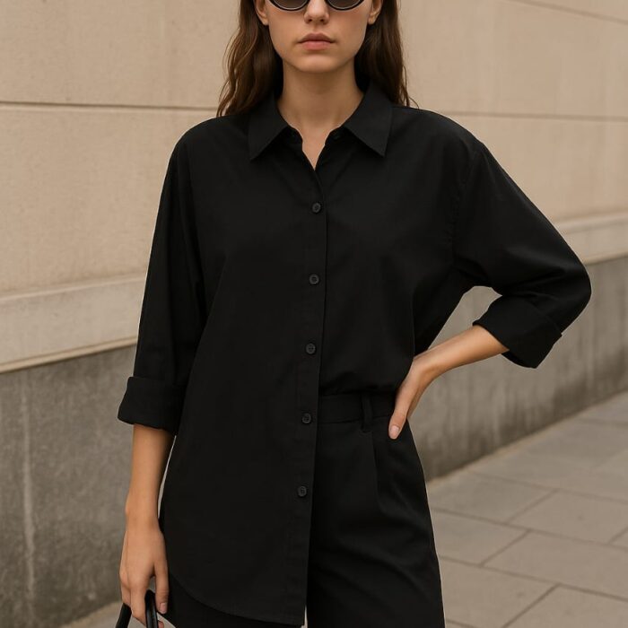 Women’s Premium Oversize Shirt & Shorts Set – Turkish Cotton (Black & White)