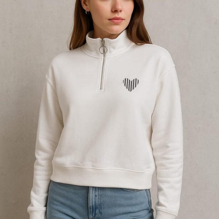 Women’s High Quality Cotton Half-Zip Sweatshirt – Turkish Fabric