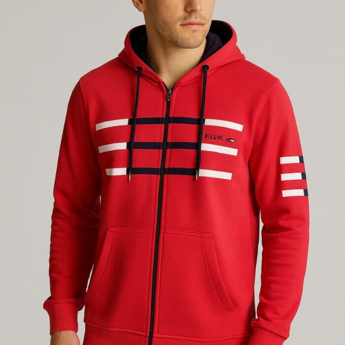 Men’s Red Heavy French Terry Zip-Up Hoodie – Premium Quality