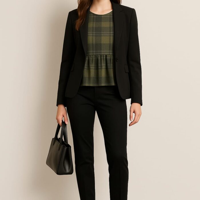 Women’s Plus-Size Plaid Peplum Top – Premium Soft Turkish Fabric