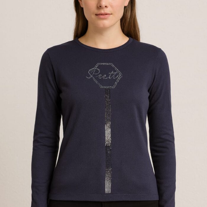 Women’s Premium Soft Knit Top with Strass Design – Italian Fabric, Made in Turkey