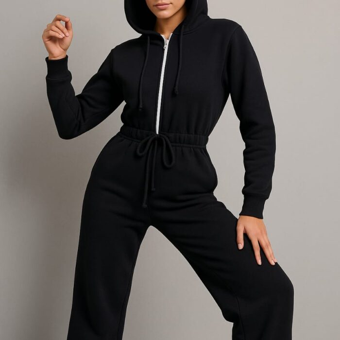 Women’s Stylish Turkish Cotton Fleece Overall – Hooded Jumpsuit