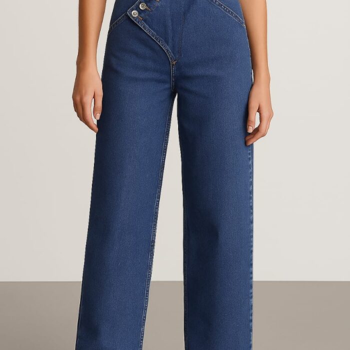 Classy Turkish Heavy Wide-Leg Jeans – Premium Asymmetrical Button Design
