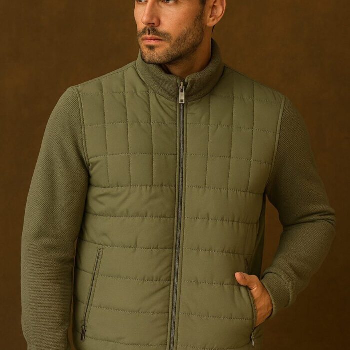 Classy Men’s Combined-Fabric Premium Jacket – Modern Padded Design (M–3XL)